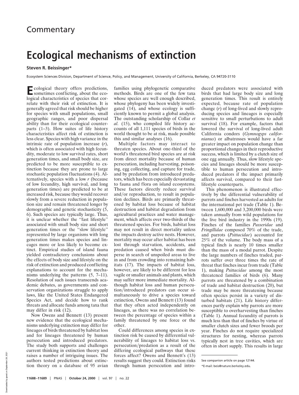 Ecological Mechanisms of Extinction