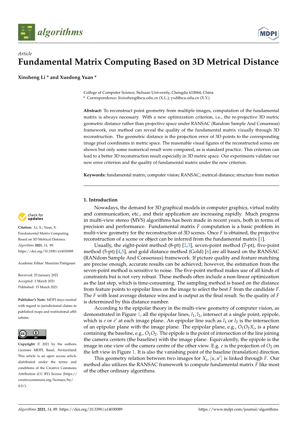 Fundamental Matrix Computing Based on 3D Metrical Distance