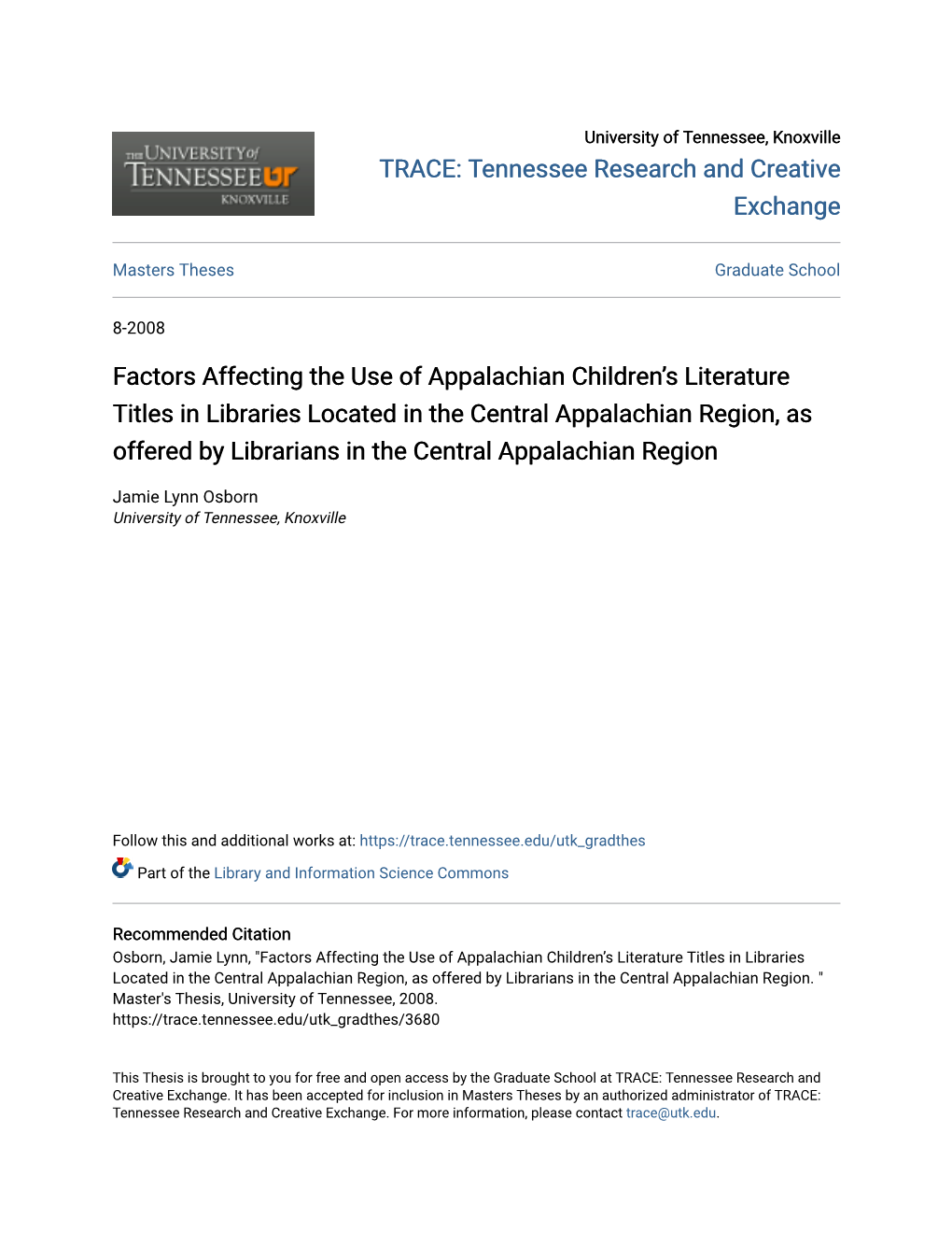 Factors Affecting the Use of Appalachian Childrenâ•Žs