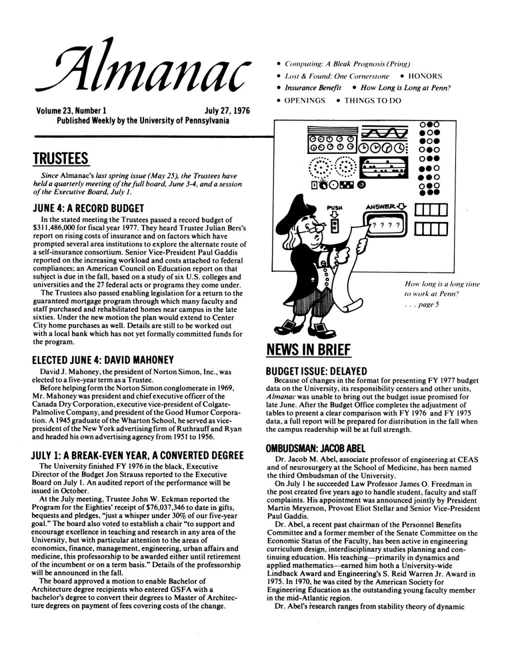 Almanac, 07/27/76, Vol. 23, No. 01