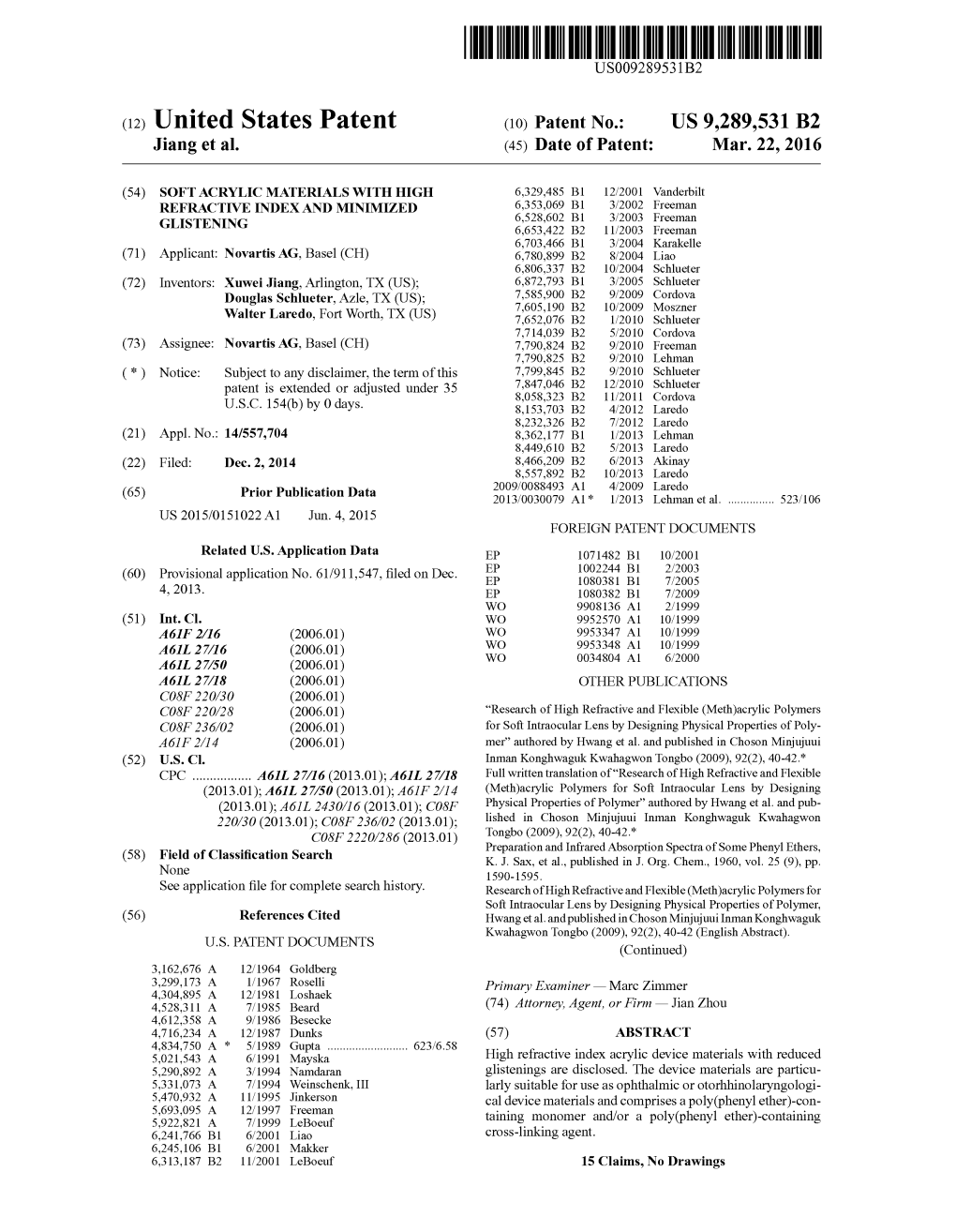 (12) United States Patent (10) Patent No.: US 9.289,531 B2 Jiang Et Al