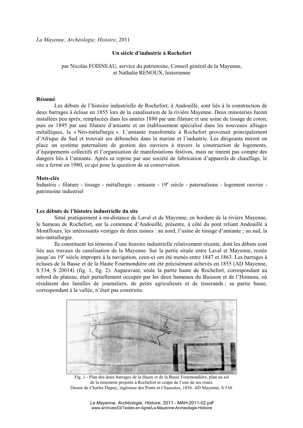 La Mayenne, Archéologie, Histoire, 2011 Un Siècle D'industrie À Rochefort Par Nicolas FOISNEAU, Service Du Patrimoine, Cons