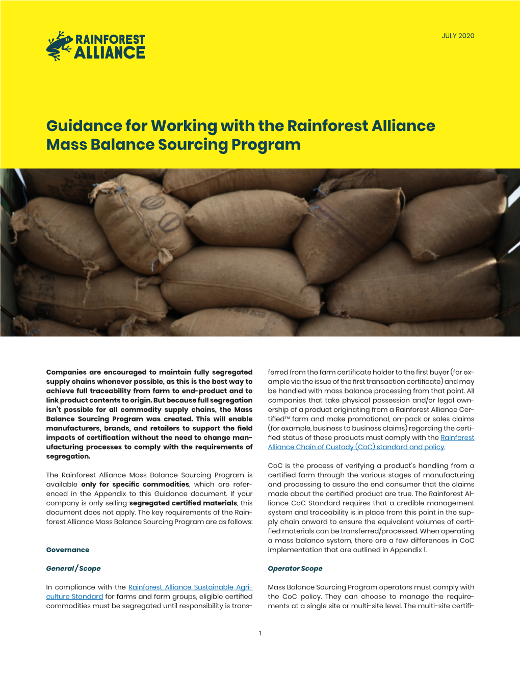 Guidance for Working with the Rainforest Alliance Mass Balance Sourcing Program