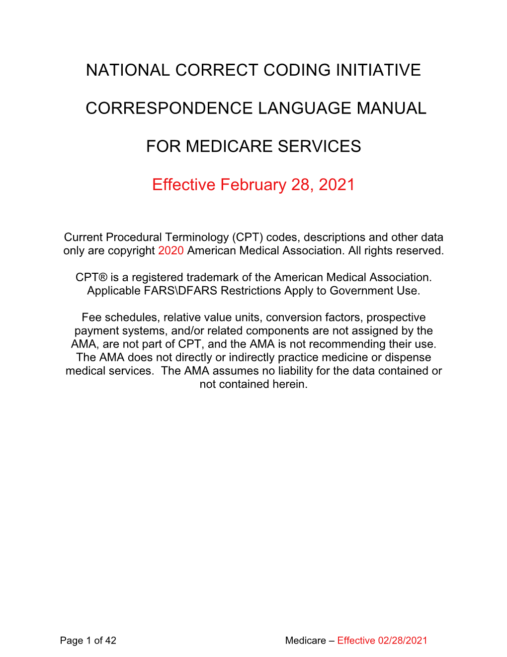 Correspondence Language Manual for Medicare Services