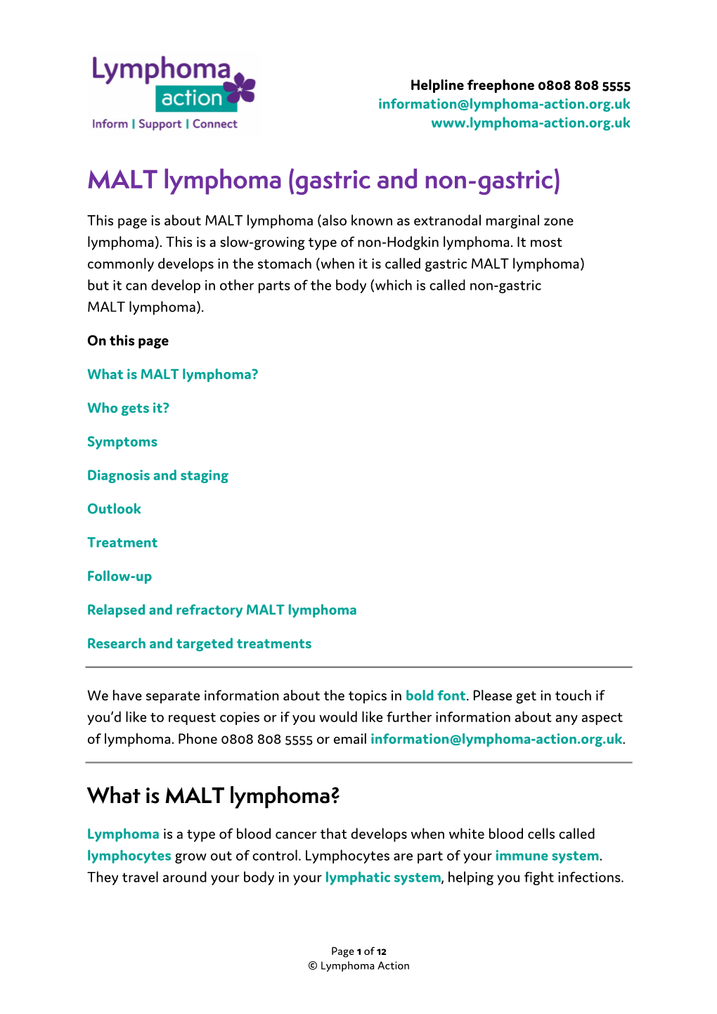 MALT Lymphoma (Gastric and Non-Gastric)