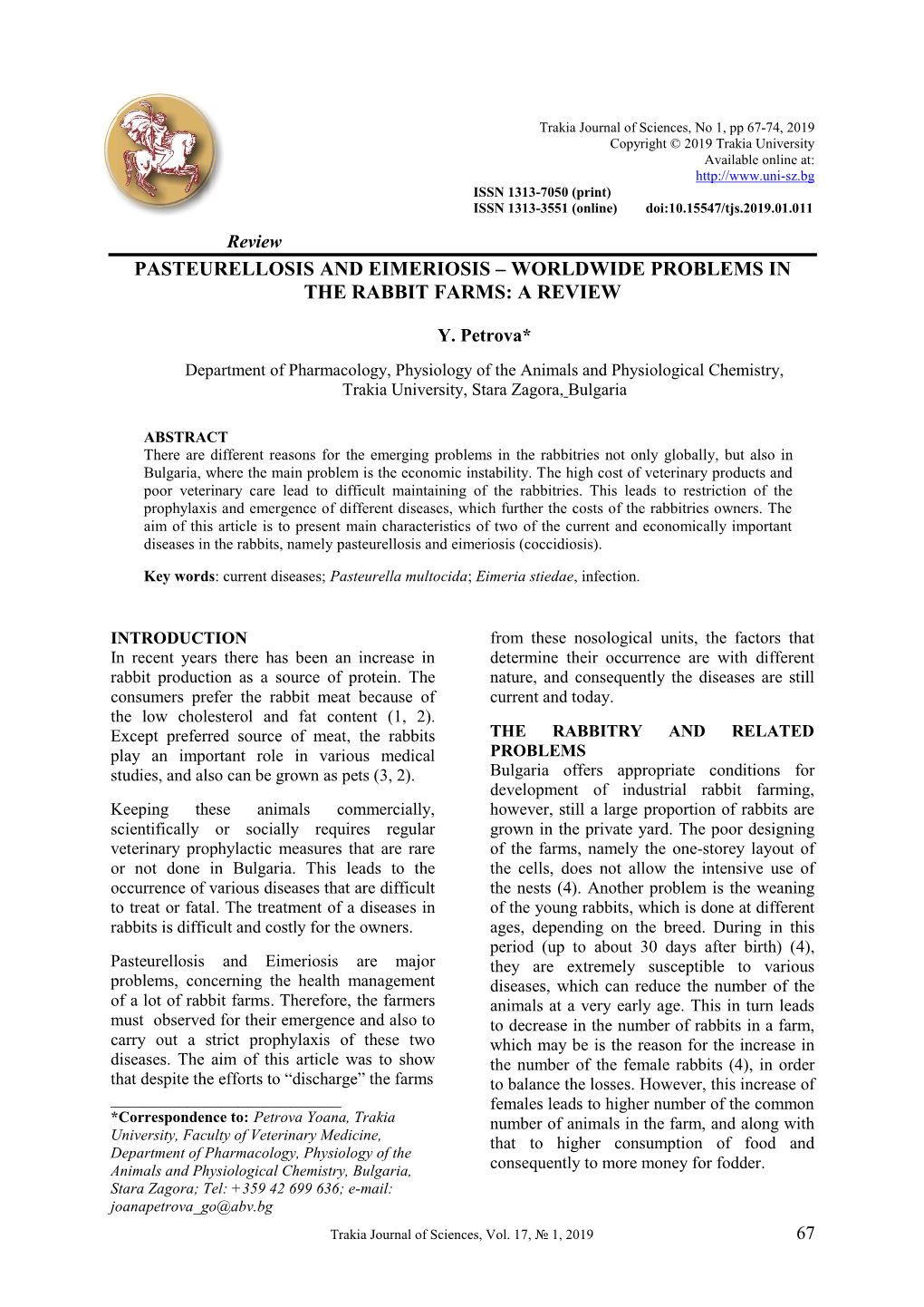 Pasteurellosis and Eimeriosis – Worldwide Problems in the Rabbit Farms: a Review