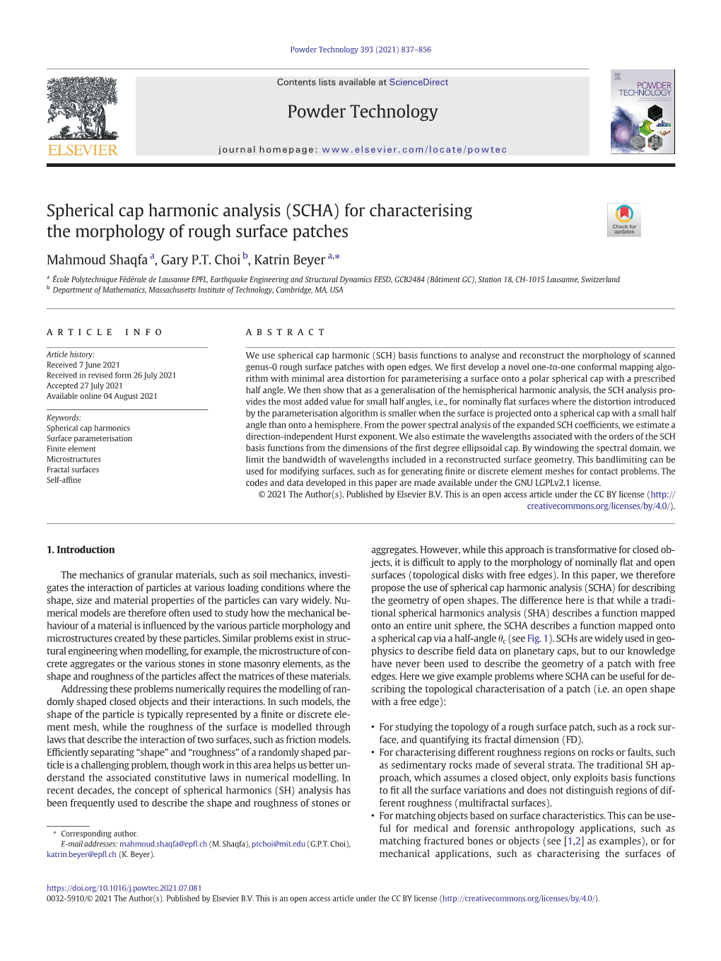 Spherical Cap Harmonic Analysis (SCHA) for Characterising the Morphology of Rough Surface Patches