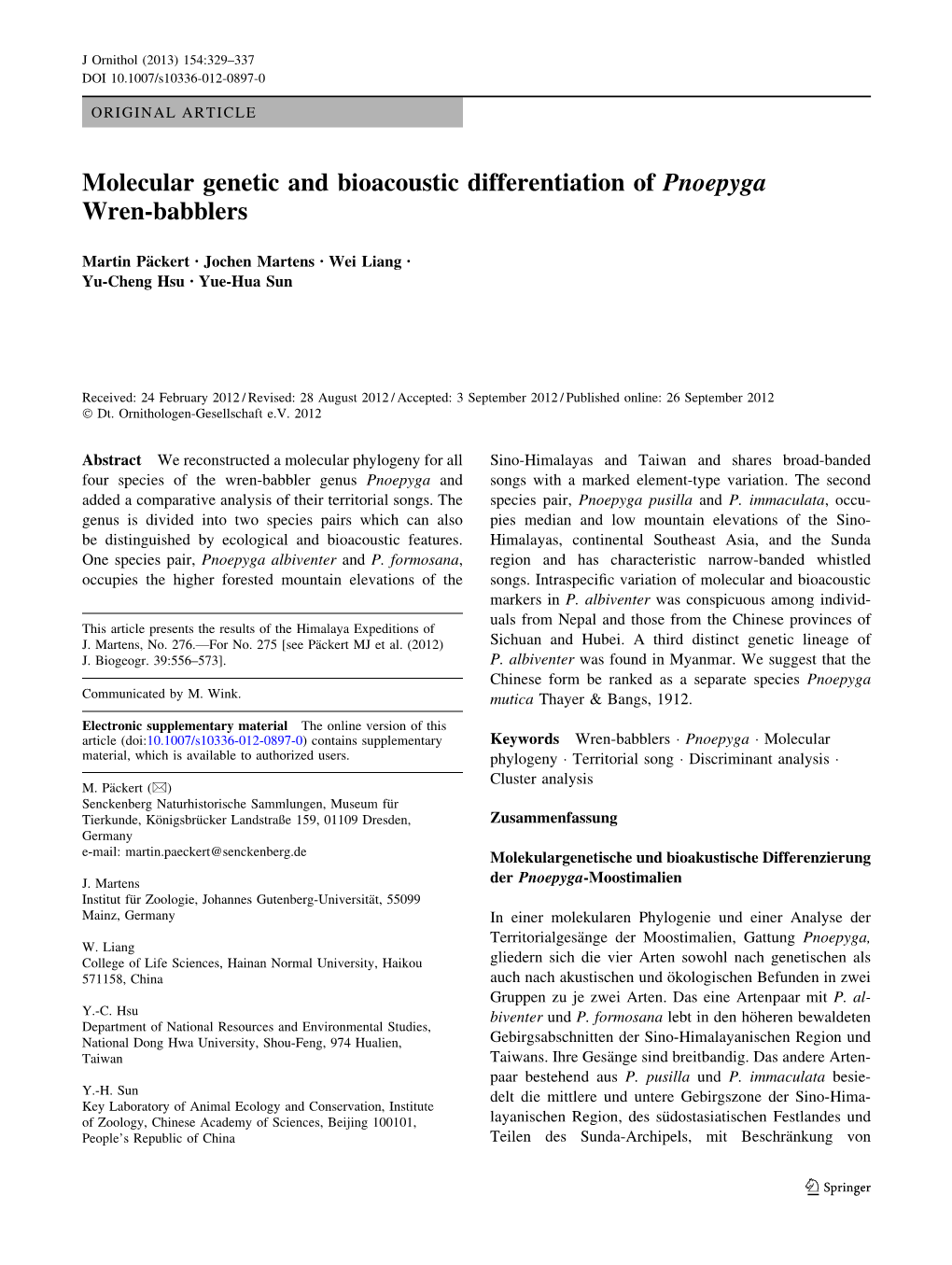 Molecular Genetic and Bioacoustic Differentiation of Pnoepyga Wren-Babblers