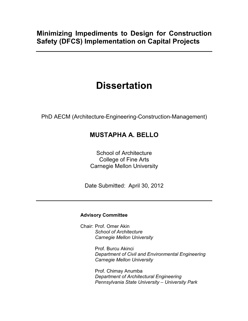 Minimizing Impediments to Design for Construction Safety (DFCS) Implementation on Capital Projects