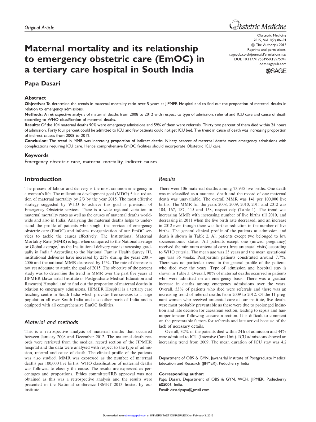 Maternal Mortality and Its Relationship to Emergency