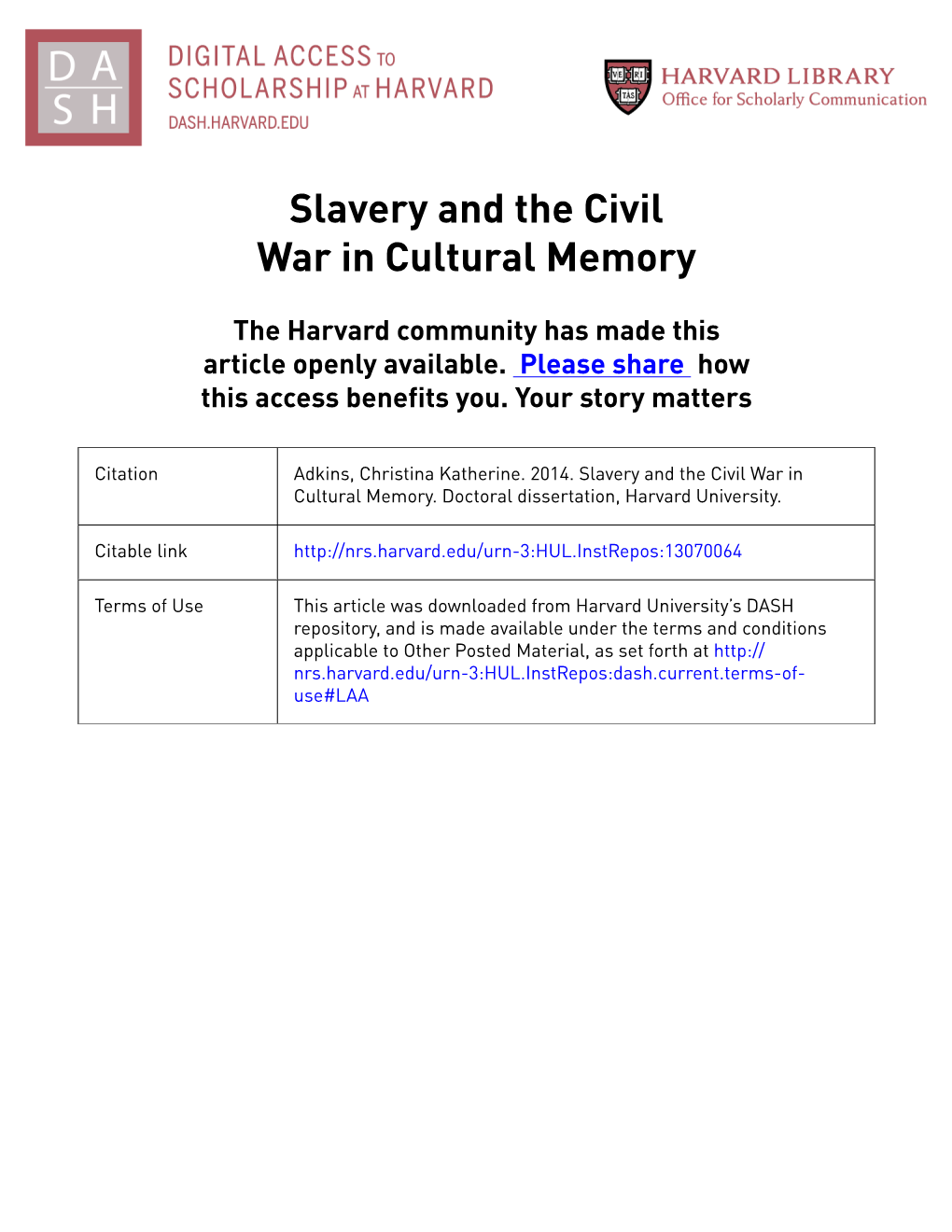 Slavery and the Civil War in Cultural Memory