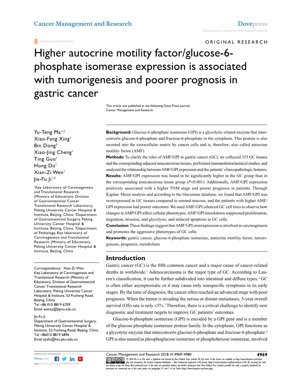 Higher Autocrine Motility Factor/Glucose-6- Phosphate Isomerase Expression Is Associated with Tumorigenesis and Poorer Prognosis in Gastric Cancer