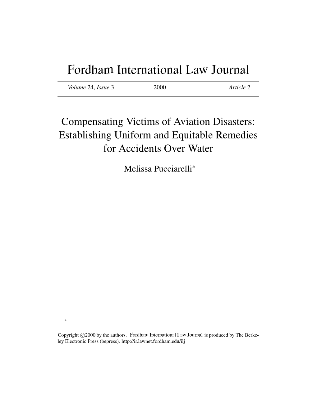 Compensating Victims of Aviation Disasters: Establishing Uniform and Equitable Remedies for Accidents Over Water