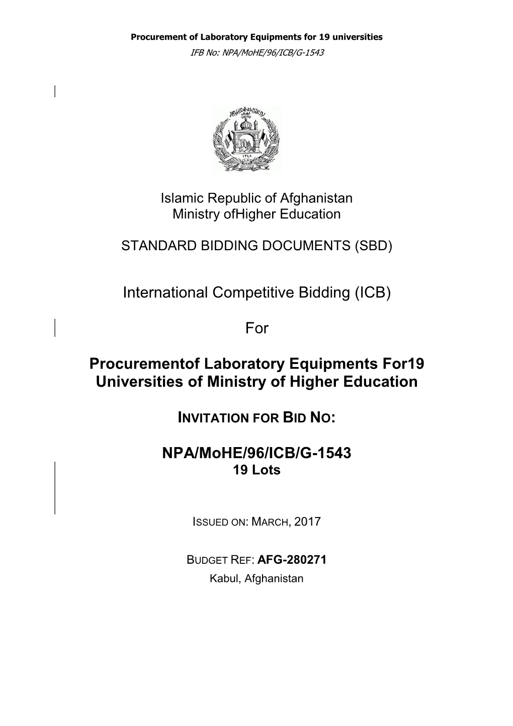 International Competitive Bidding (ICB) for Procurementof Laboratory