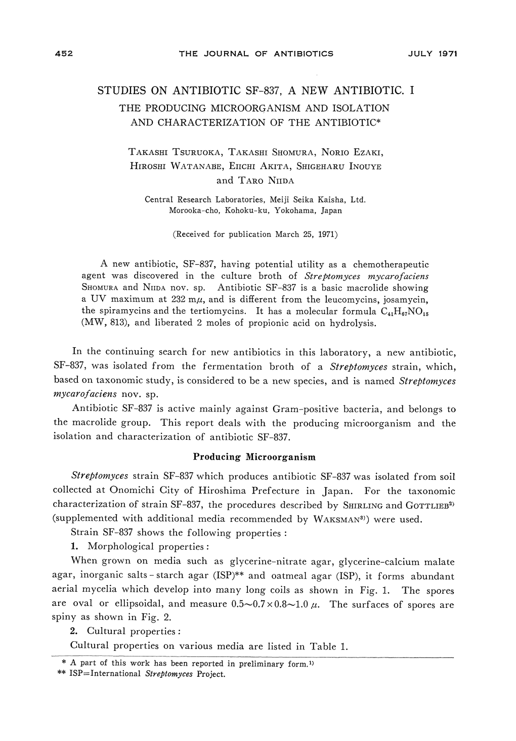 Producing Microorganism and Isolation and Characterization of the Antibiotic*