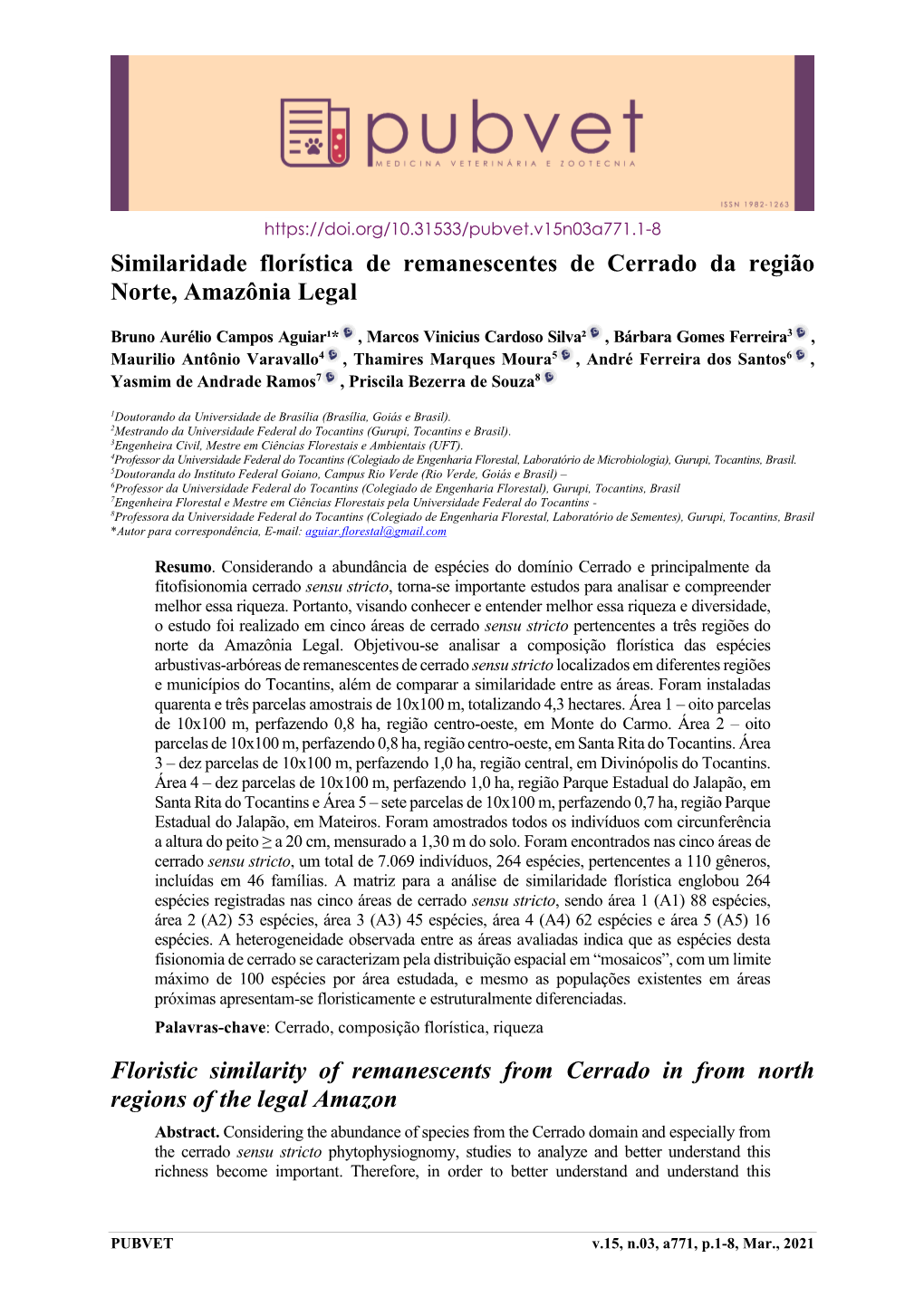 Similaridade Florística De Remanescentes De Cerrado Da Região Norte, Amazônia Legal