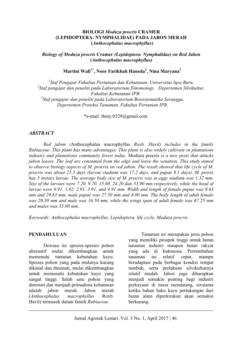 Jurnal Agrotek Lestari. Vol. 3 No. 1, April 2017 | 46 BIOLOGI Moduza