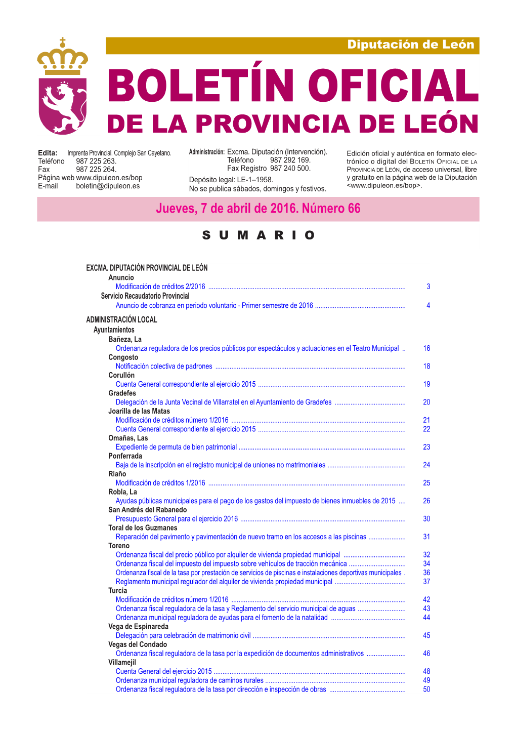 BOLETÍN OFICIAL DE LA PROVINCIA DE LEÓN Edita: Imprenta Provincial