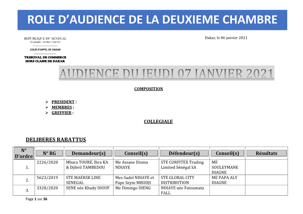 Role D'audience De La Deuxieme Chambre