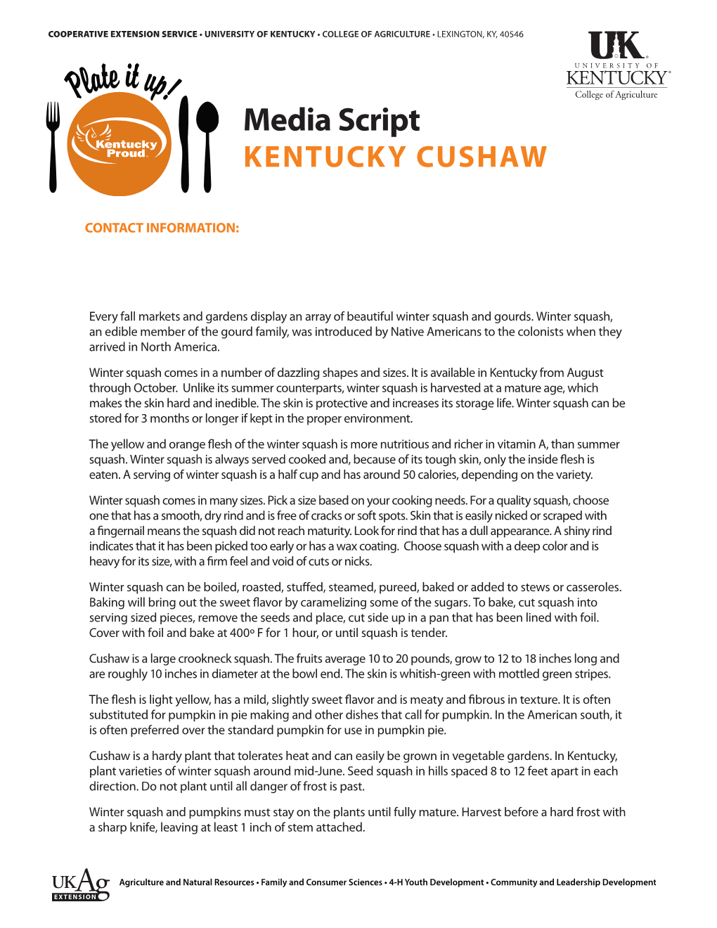 Media Script KENTUCKY CUSHAW