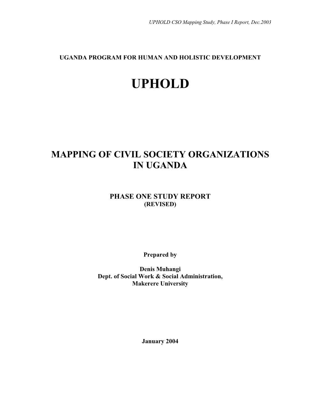 UPHOLD CSO Mapping Study, Phase I Report, Dec.2003