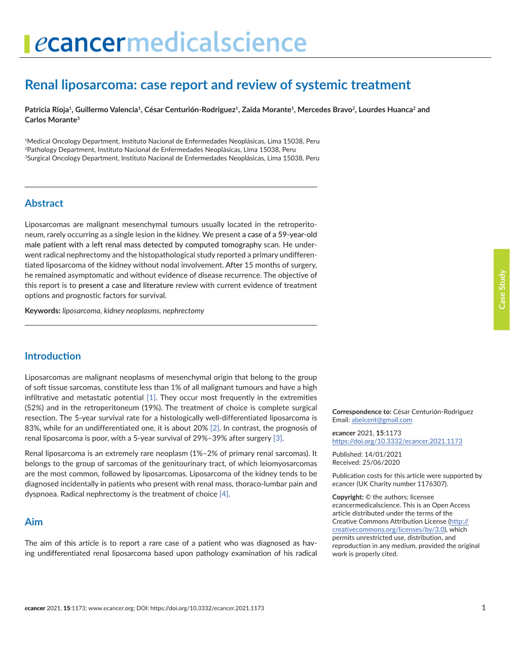 Renal Liposarcoma: Case Report and Review of Systemic Treatment
