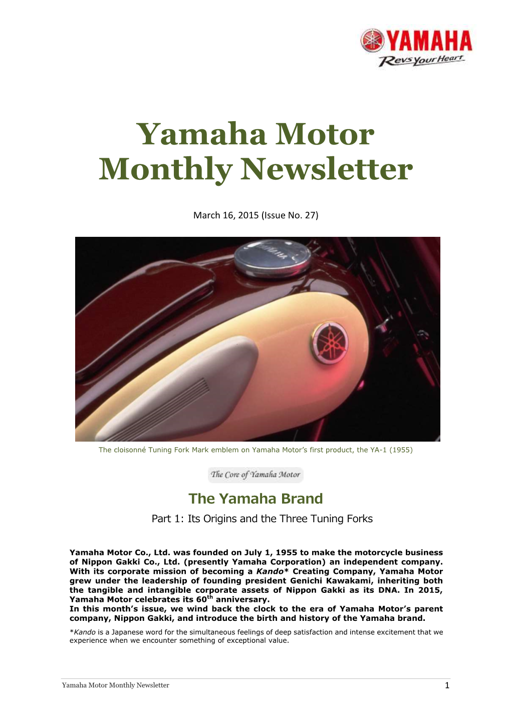 Yamaha Motor Monthly Newsletter 2015