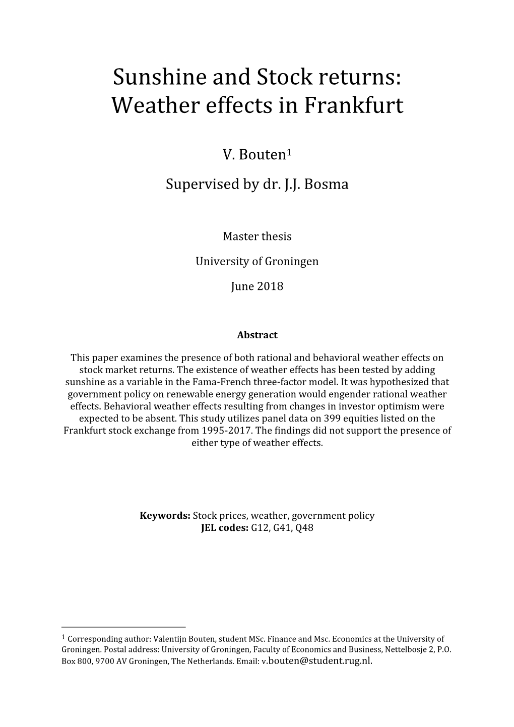 Sunshine and Stock Returns: Weather Effects in Frankfurt