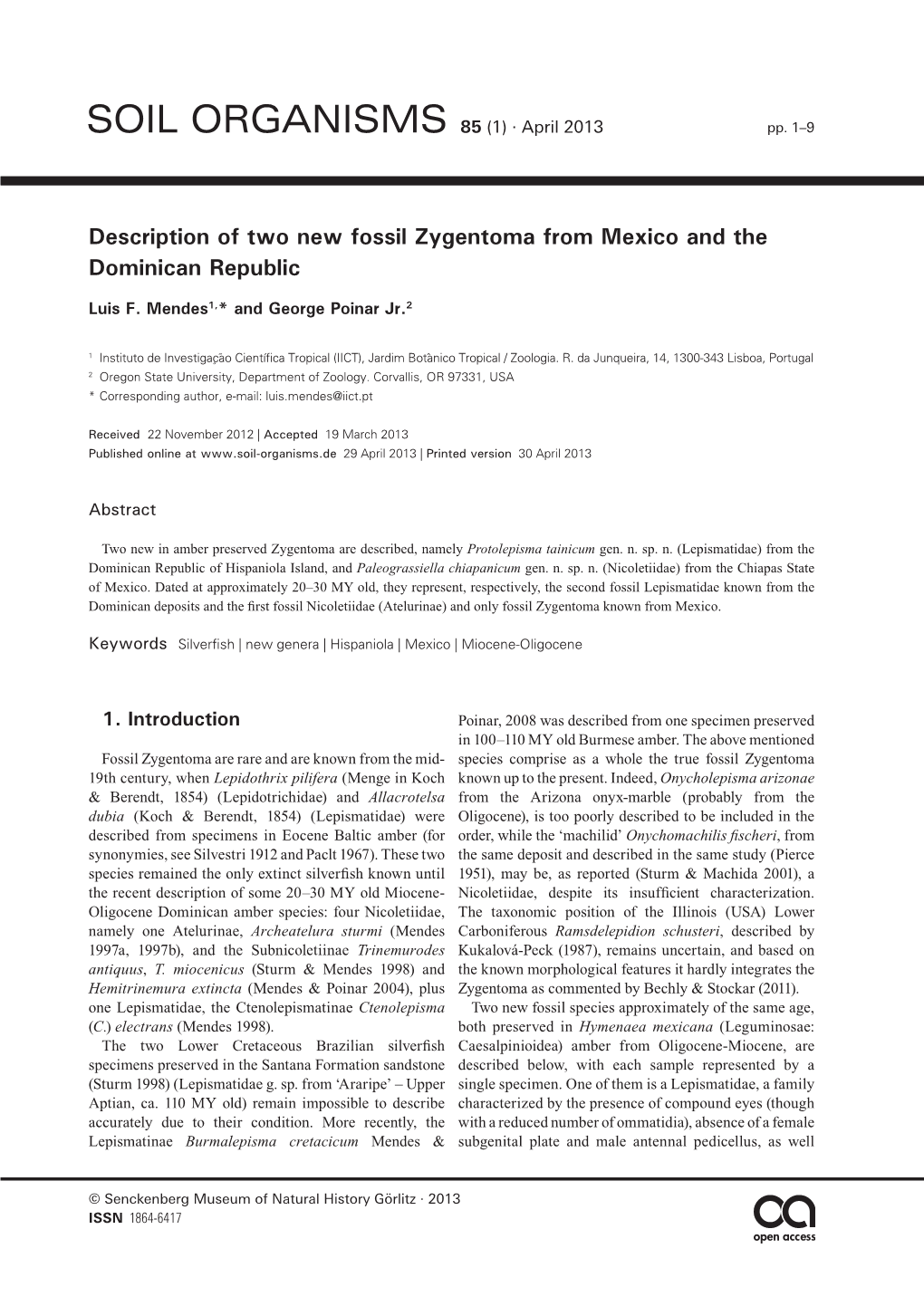 Description of Two New Fossil Zygentoma from Mexico and the Dominican Republic