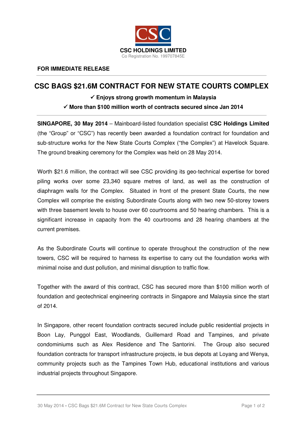 Csc Bags $21.6M Contract for New State Courts Complex