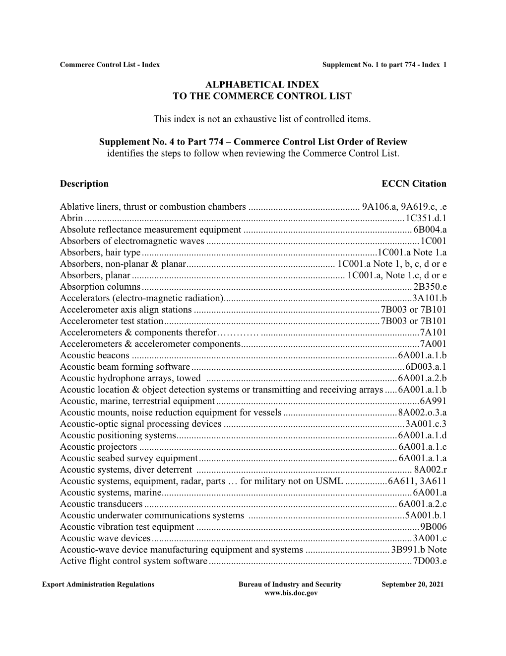 Commerce Control List - Index Supplement No