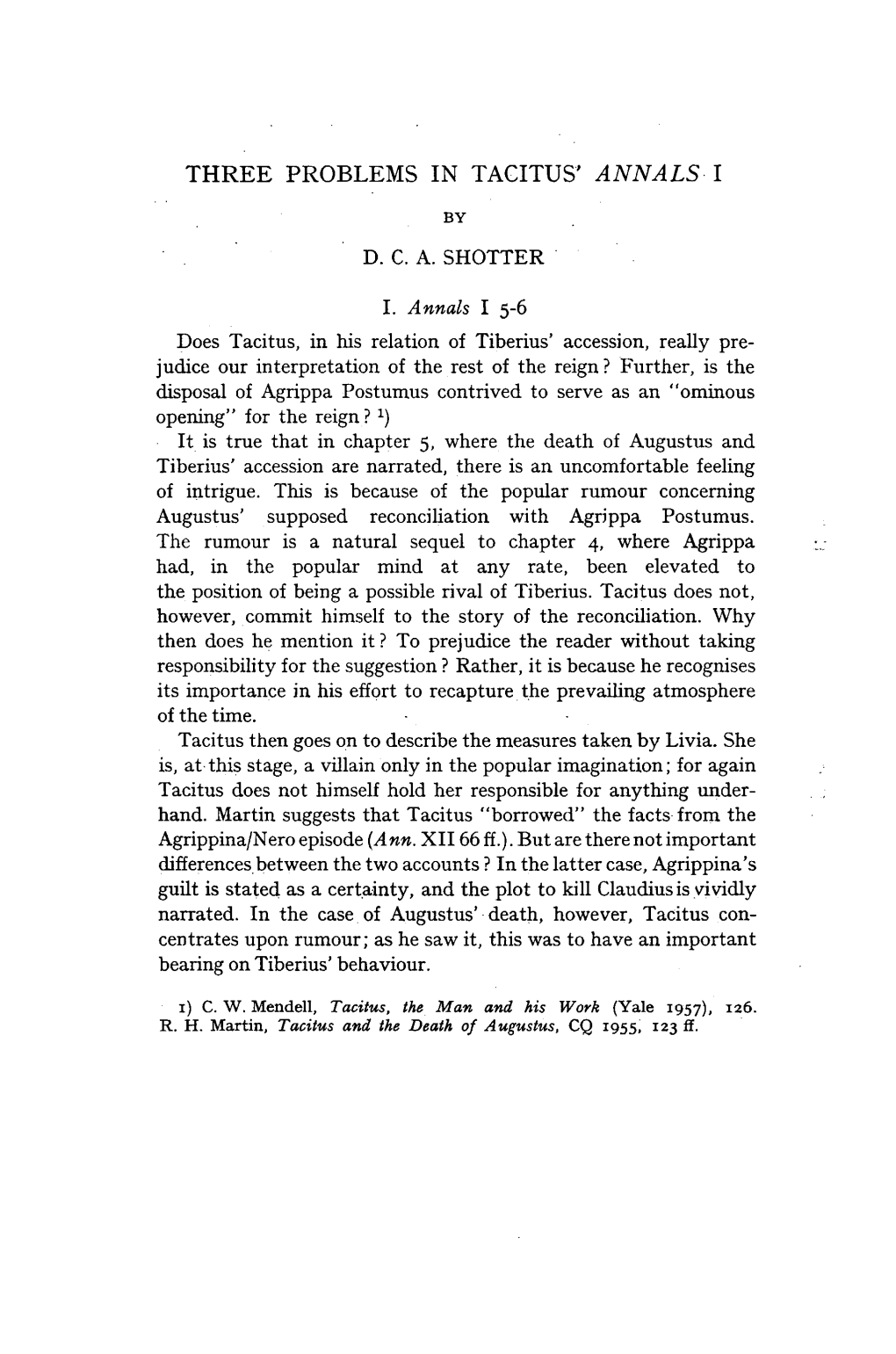 Three Problems in Tacitus' Annals. I by D. C. A. Shotter I