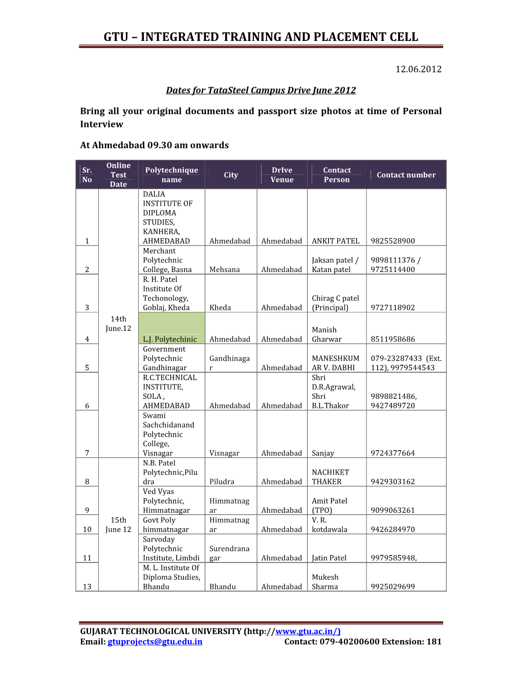 Gtu – Integrated Training and Placement Cell