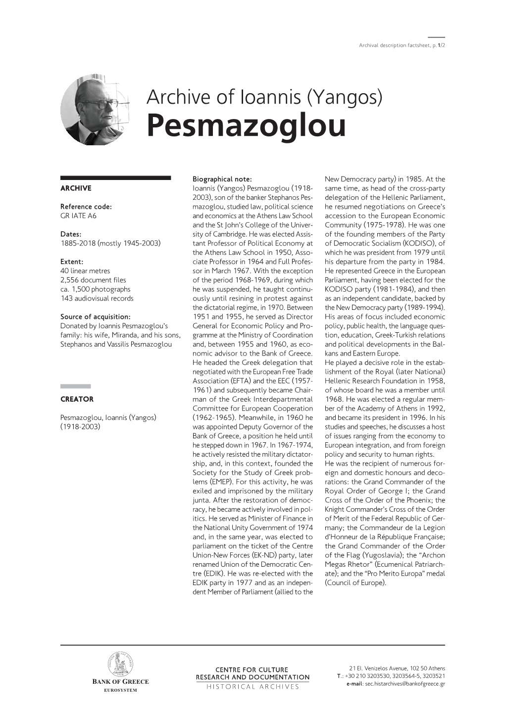 Pesmazoglou Archive Factsheet