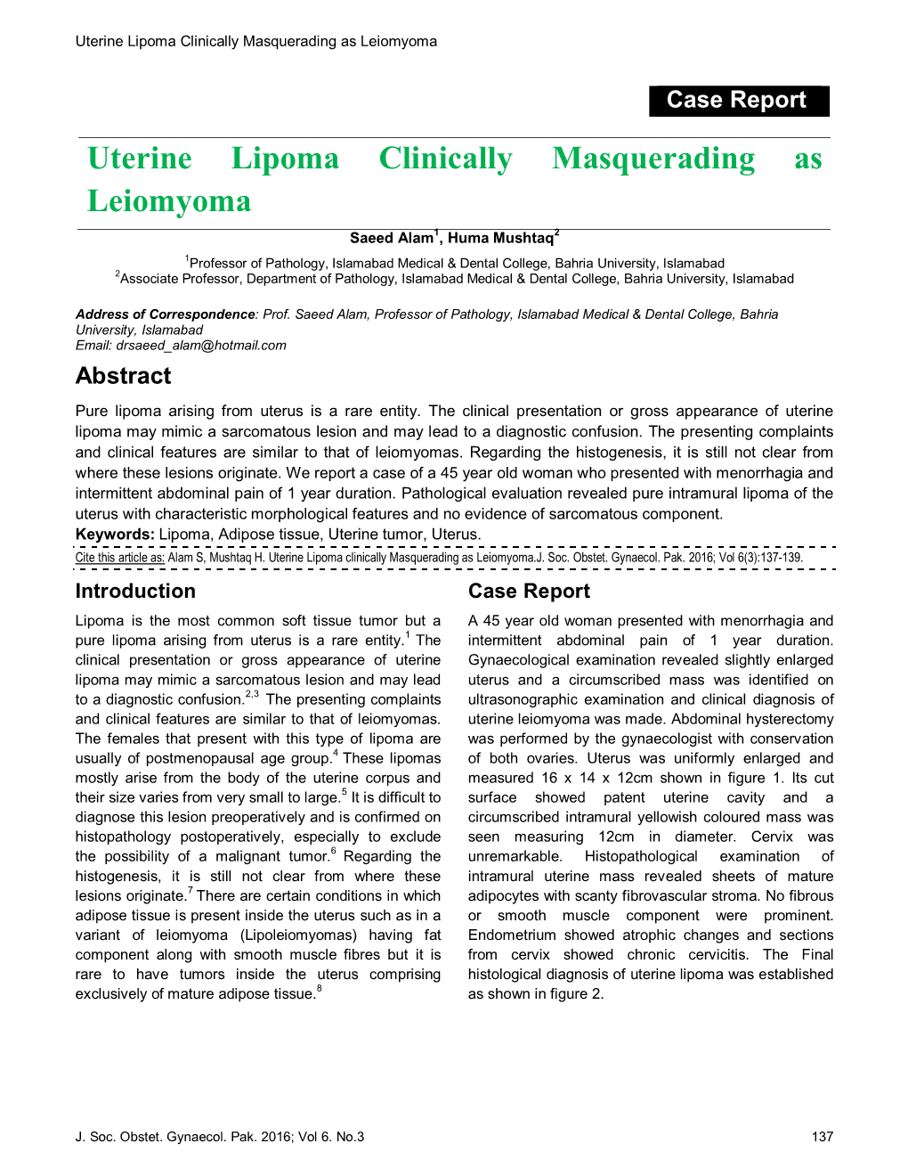 Uterine Lipoma Clinically Masquerading As Leiomyoma