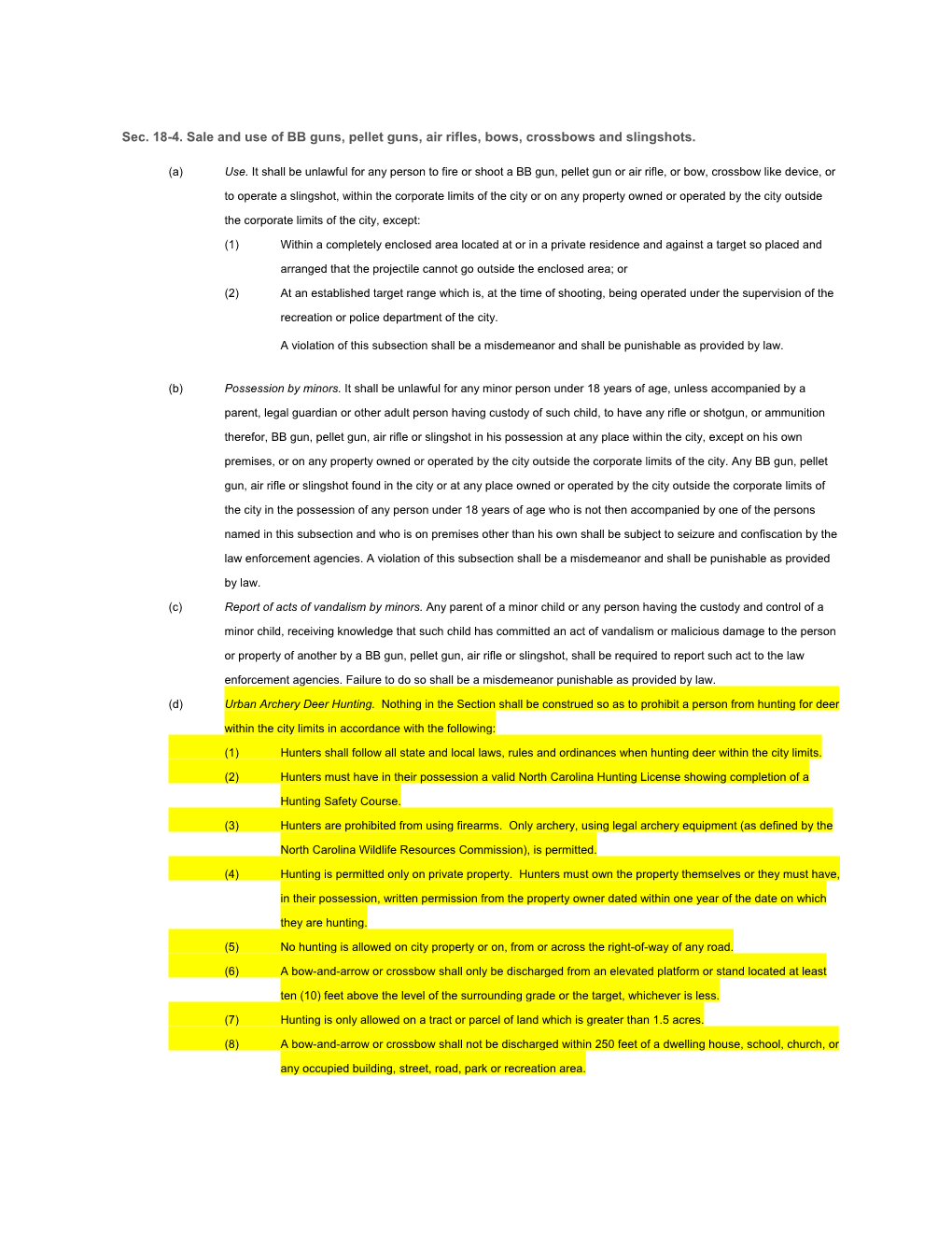 Sec. 18-4. Sale and Use of BB Guns, Pellet Guns, Air Rifles, Bows, Crossbows and Slingshots