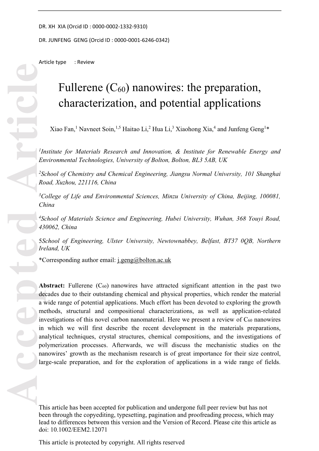 Fullerene (C60) Nanowires: the Preparation, Characterization, And