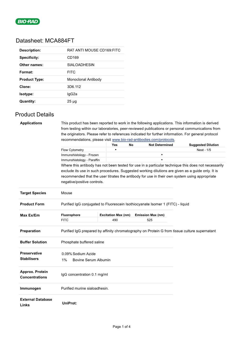 Datasheet: MCA884FT Product Details