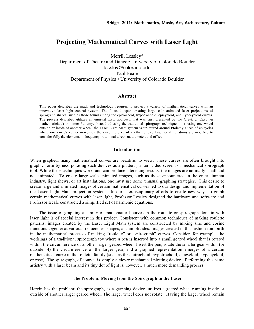 Projecting Mathematical Curves with Laser Light