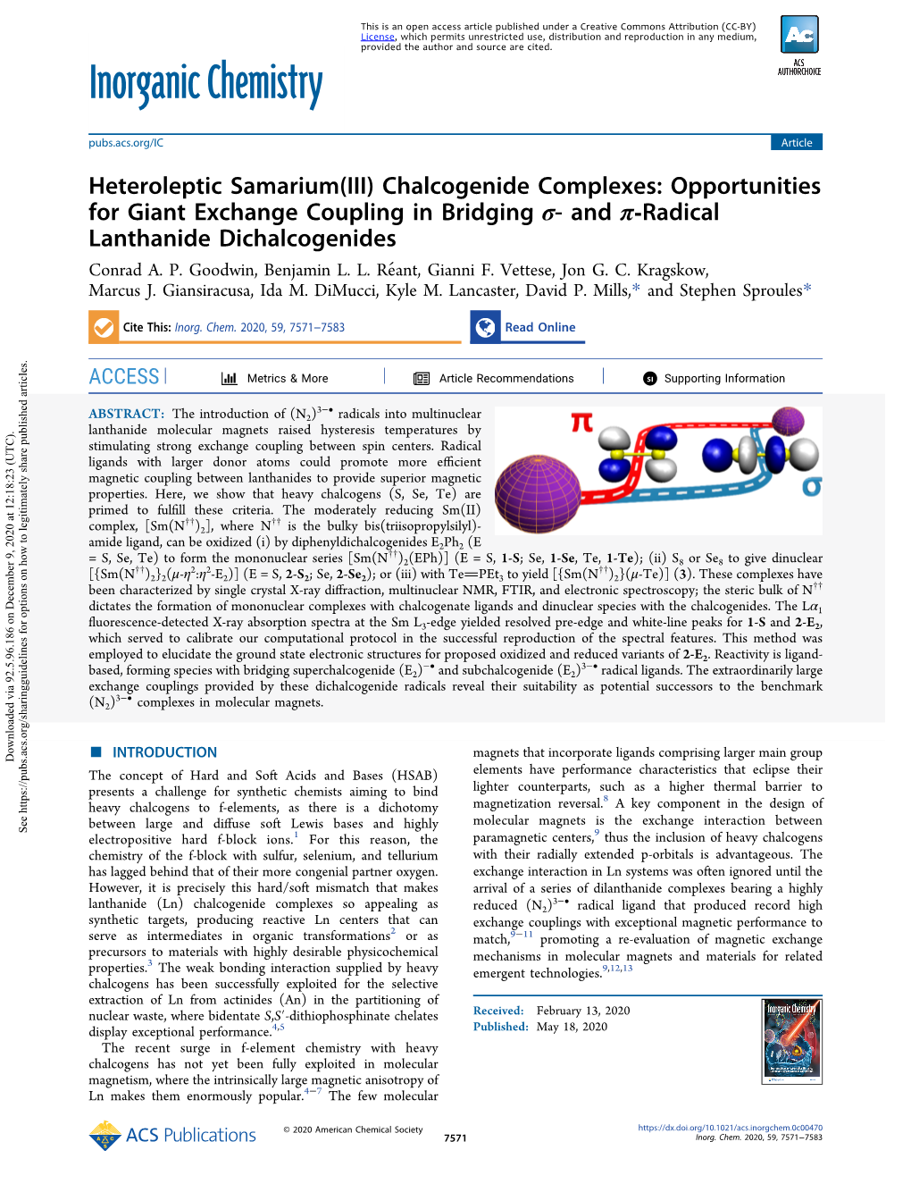 Chalcogenide Complexes: Opportunities for Giant Exchange Coupling in Bridging Σ- and Π‑Radical Lanthanide Dichalcogenides Conrad A