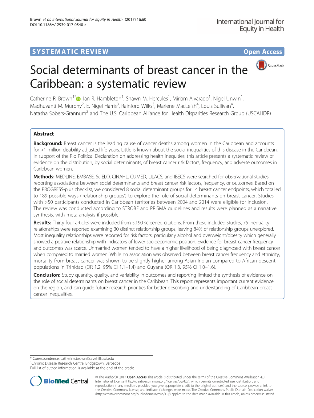 Social Determinants of Breast Cancer in the Caribbean: a Systematic Review Catherine R