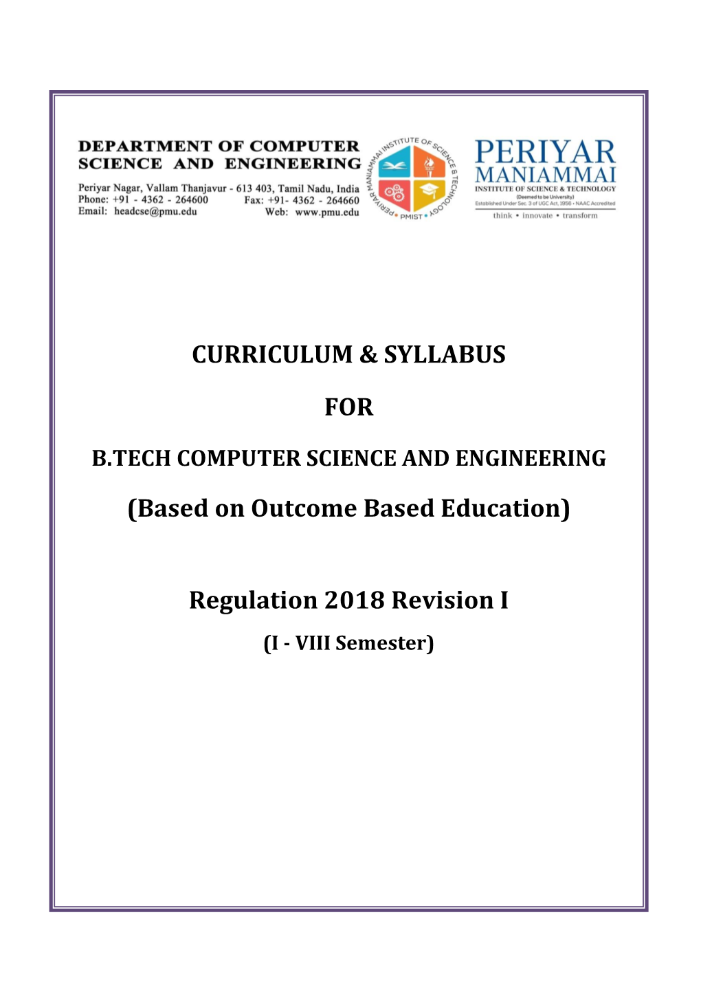 Regulation 2018 Revision I (I - VIII Semester)