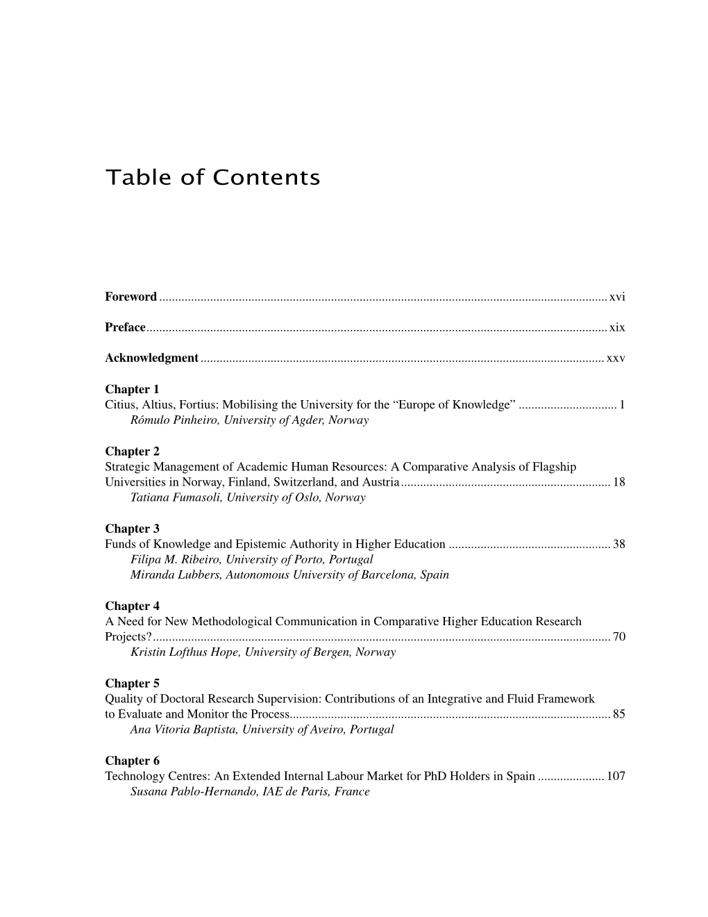 Table of Contents