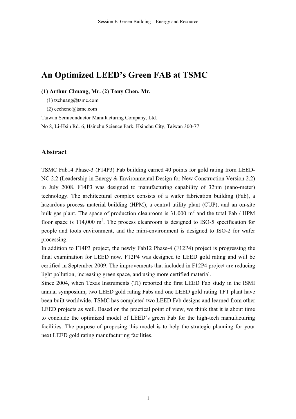 An Optimized LEED's Green FAB at TSMC