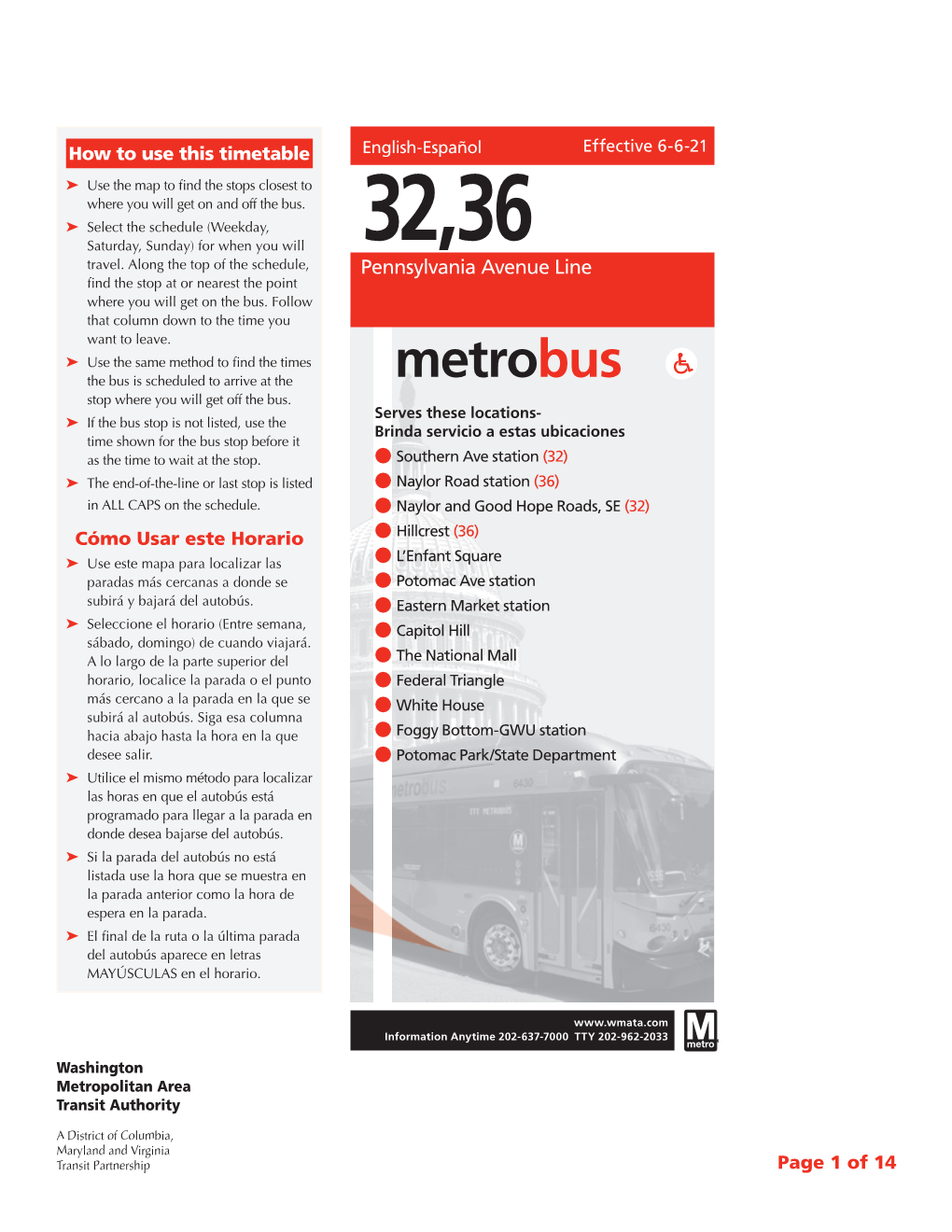 Pennsylvania Avenue Line Find the Stop at Or Nearest the Point Where You Will Get on the Bus