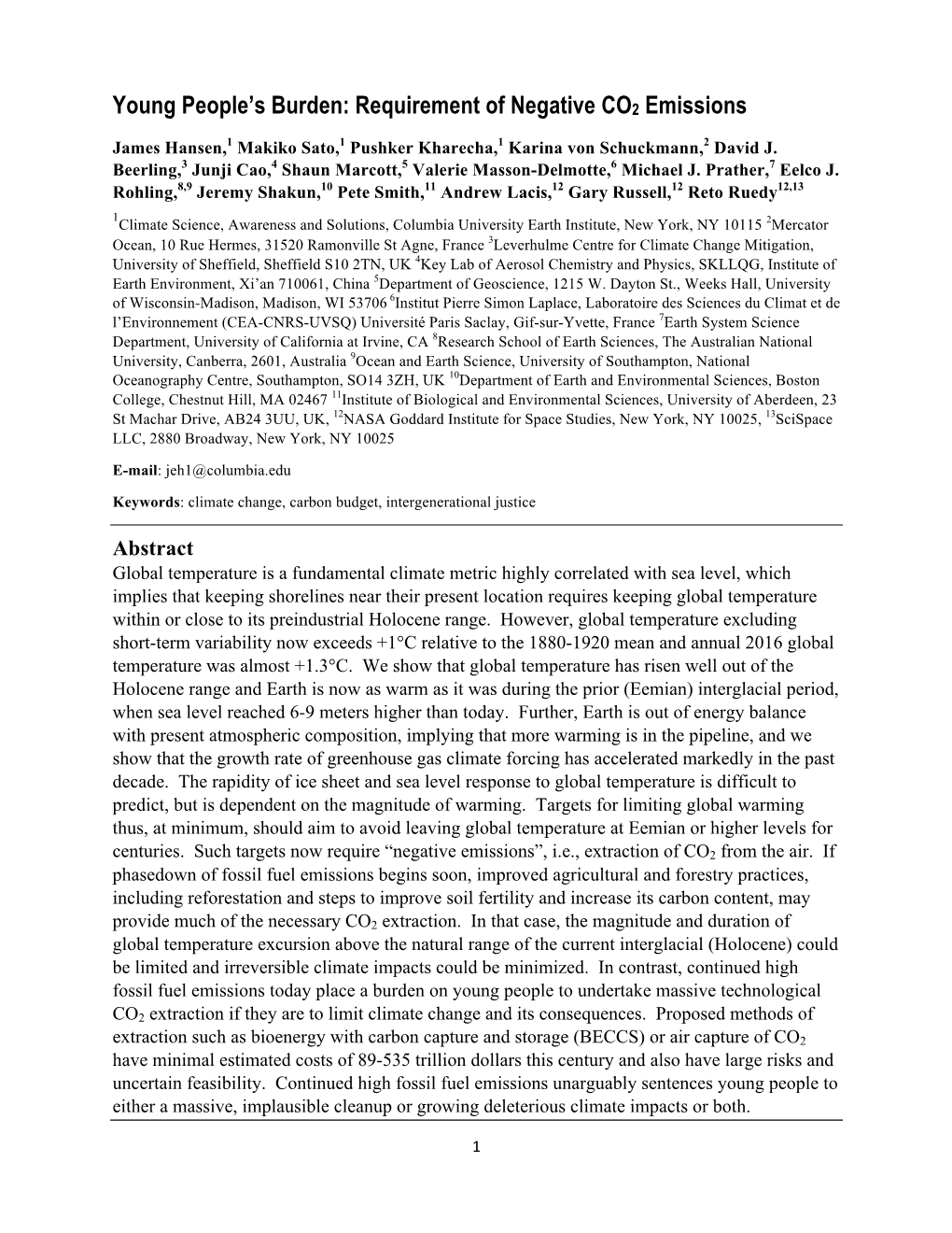 Young People's Burden: Requirement of Negative CO2 Emissions