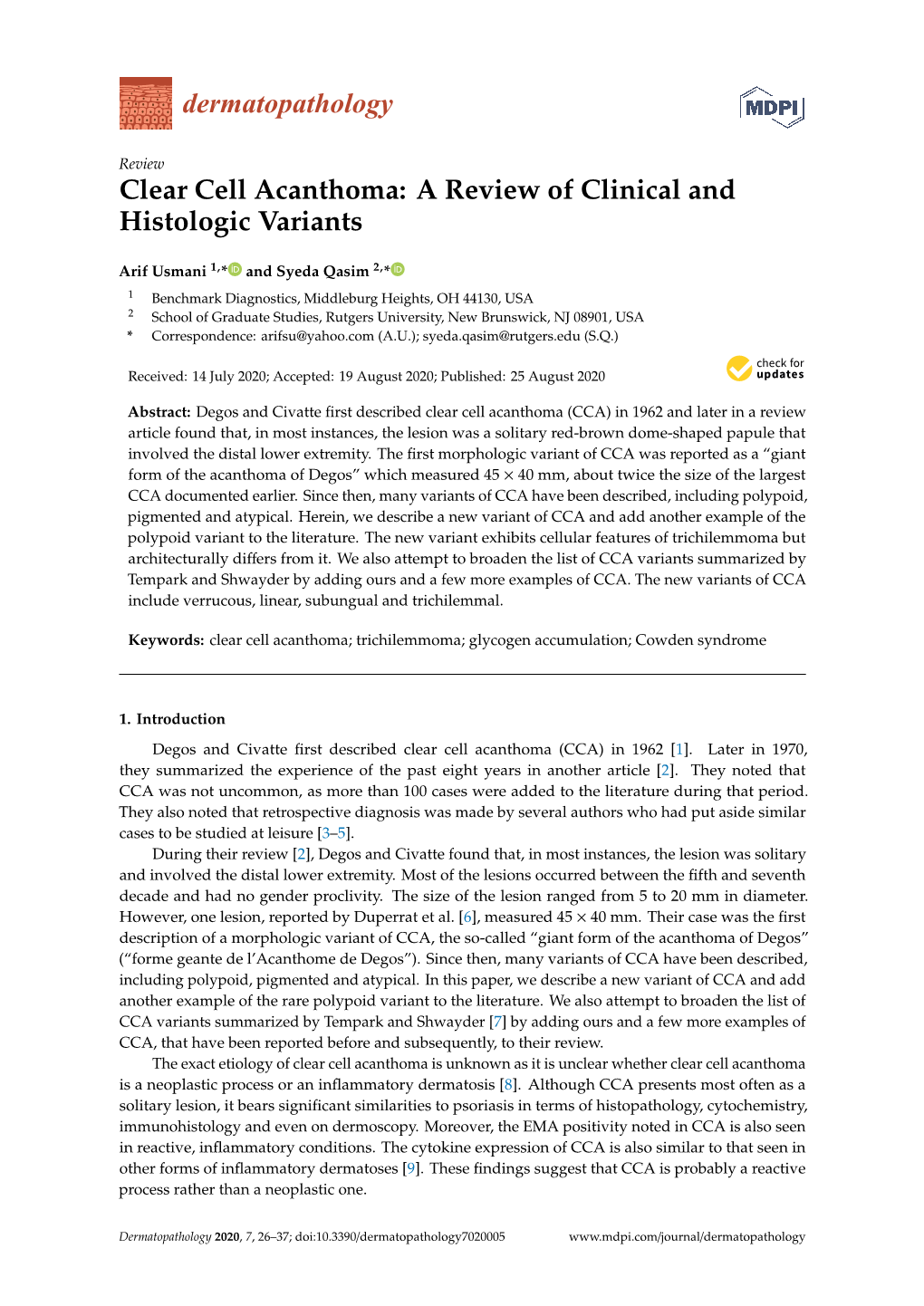 Clear Cell Acanthoma: a Review of Clinical and Histologic Variants