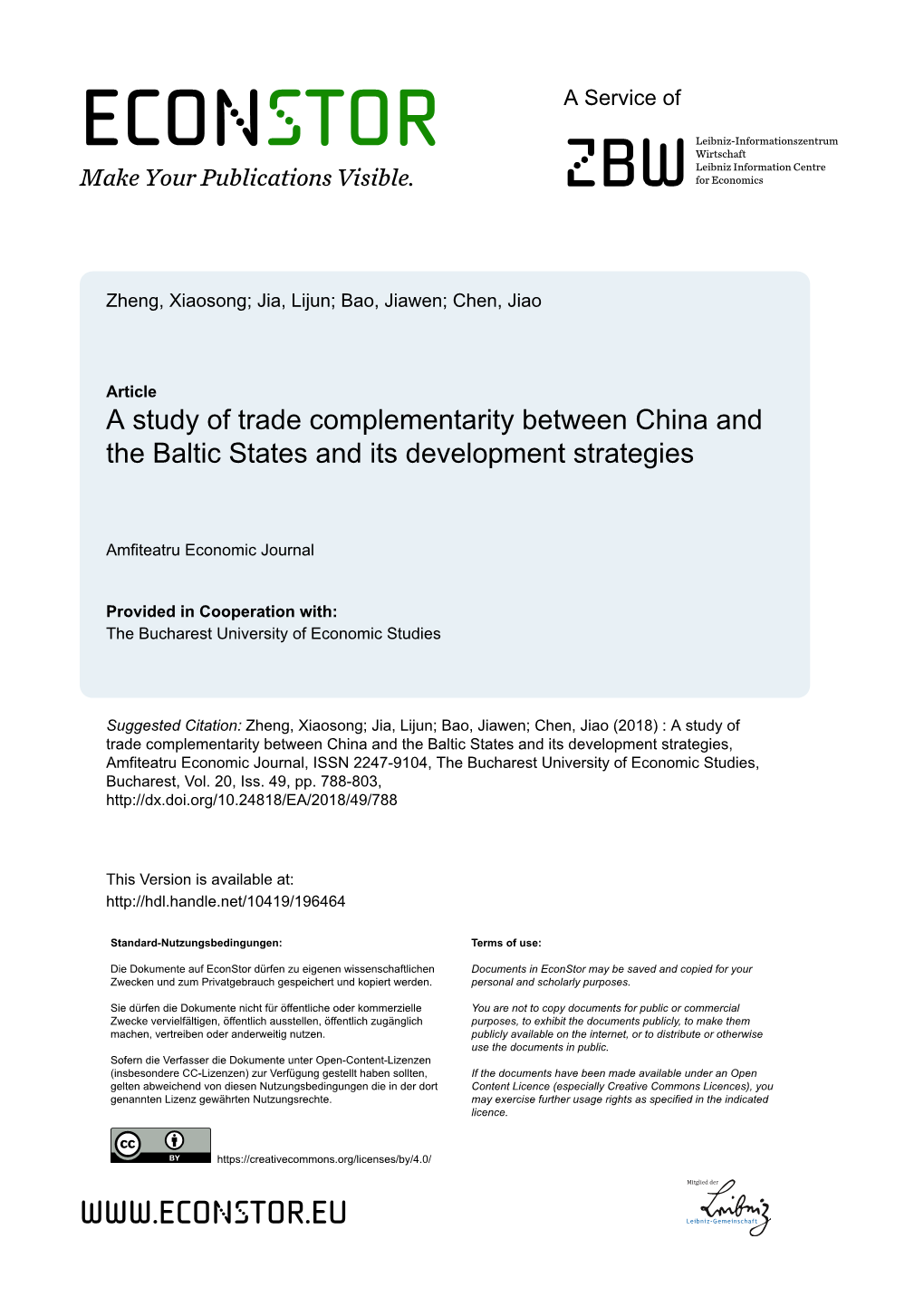 A Study of Trade Complementarity Between China and the Baltic States and Its Development Strategies