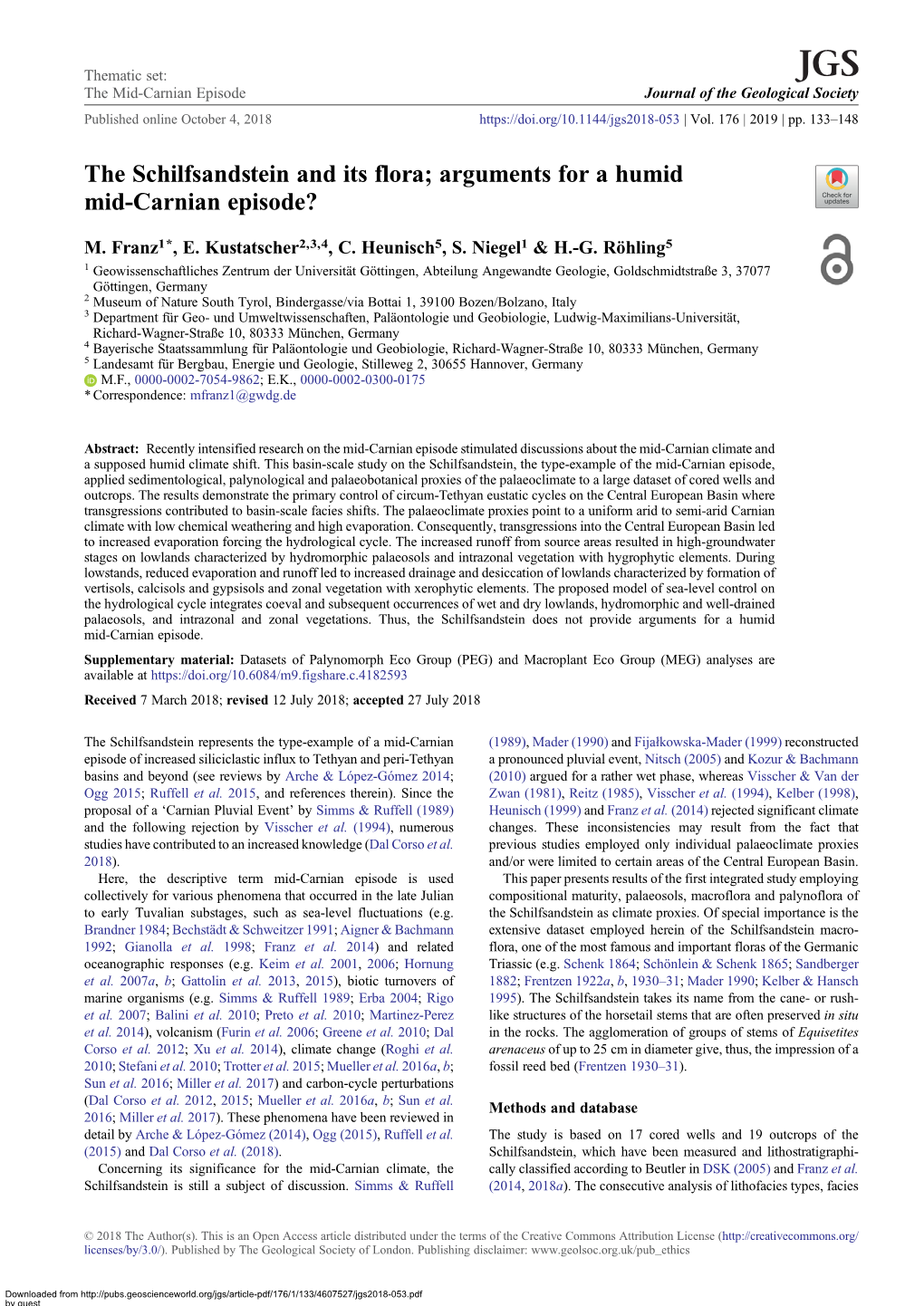 The Schilfsandstein and Its Flora; Arguments for a Humid Mid-Carnian Episode?