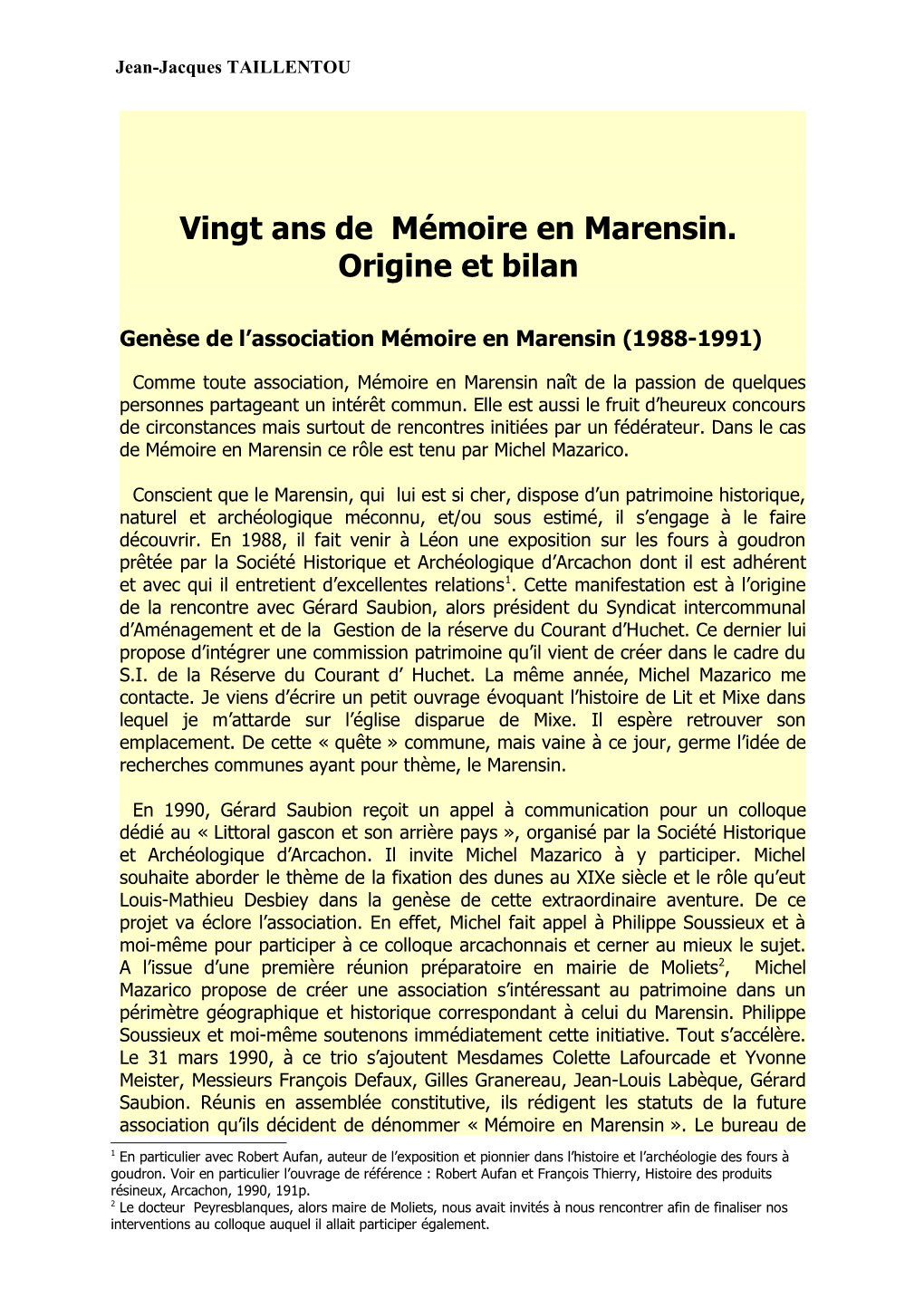 Vingt Ans De Mémoire En Marensin